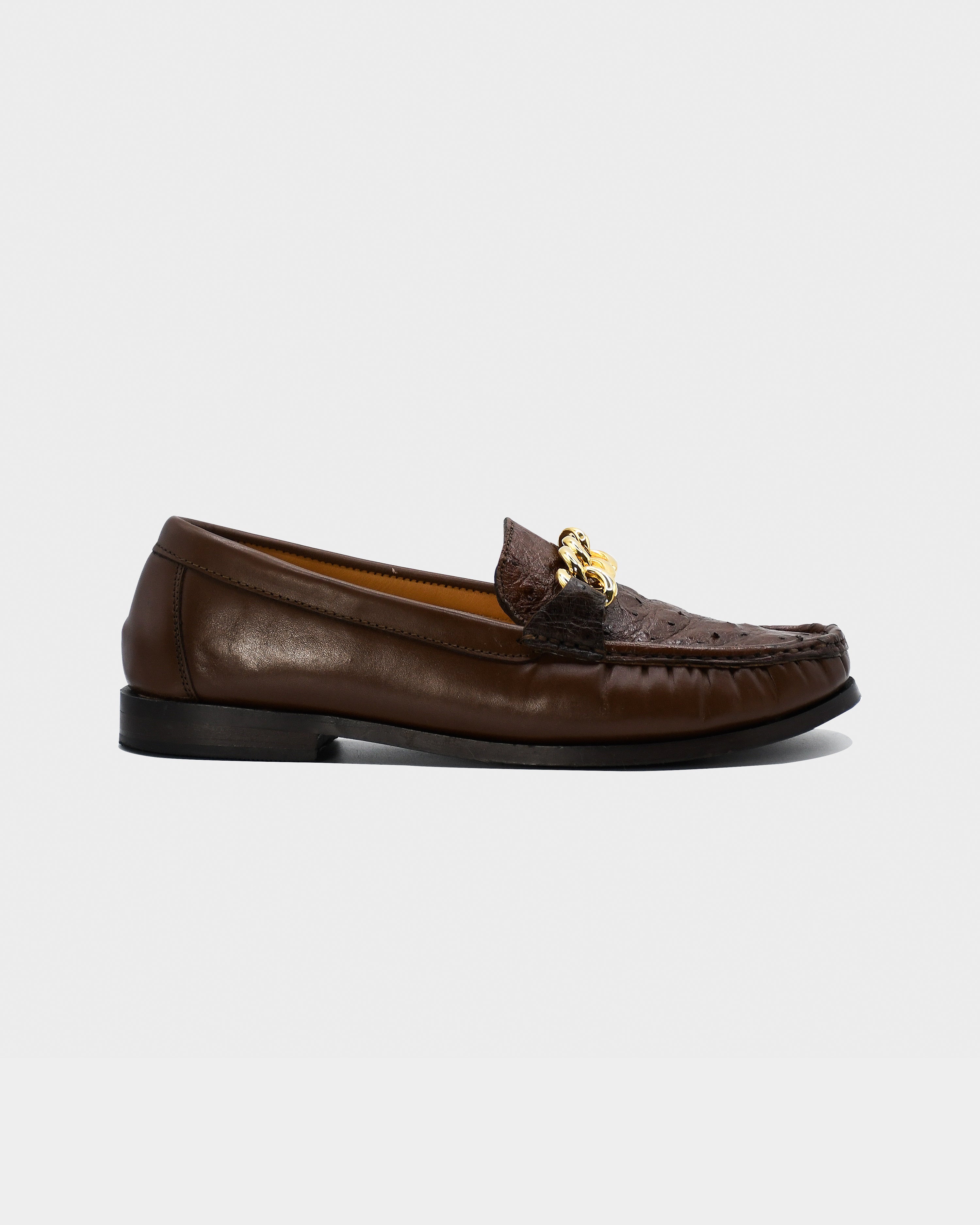 Mocasín Dama en piel con Avestruz- GRECIA