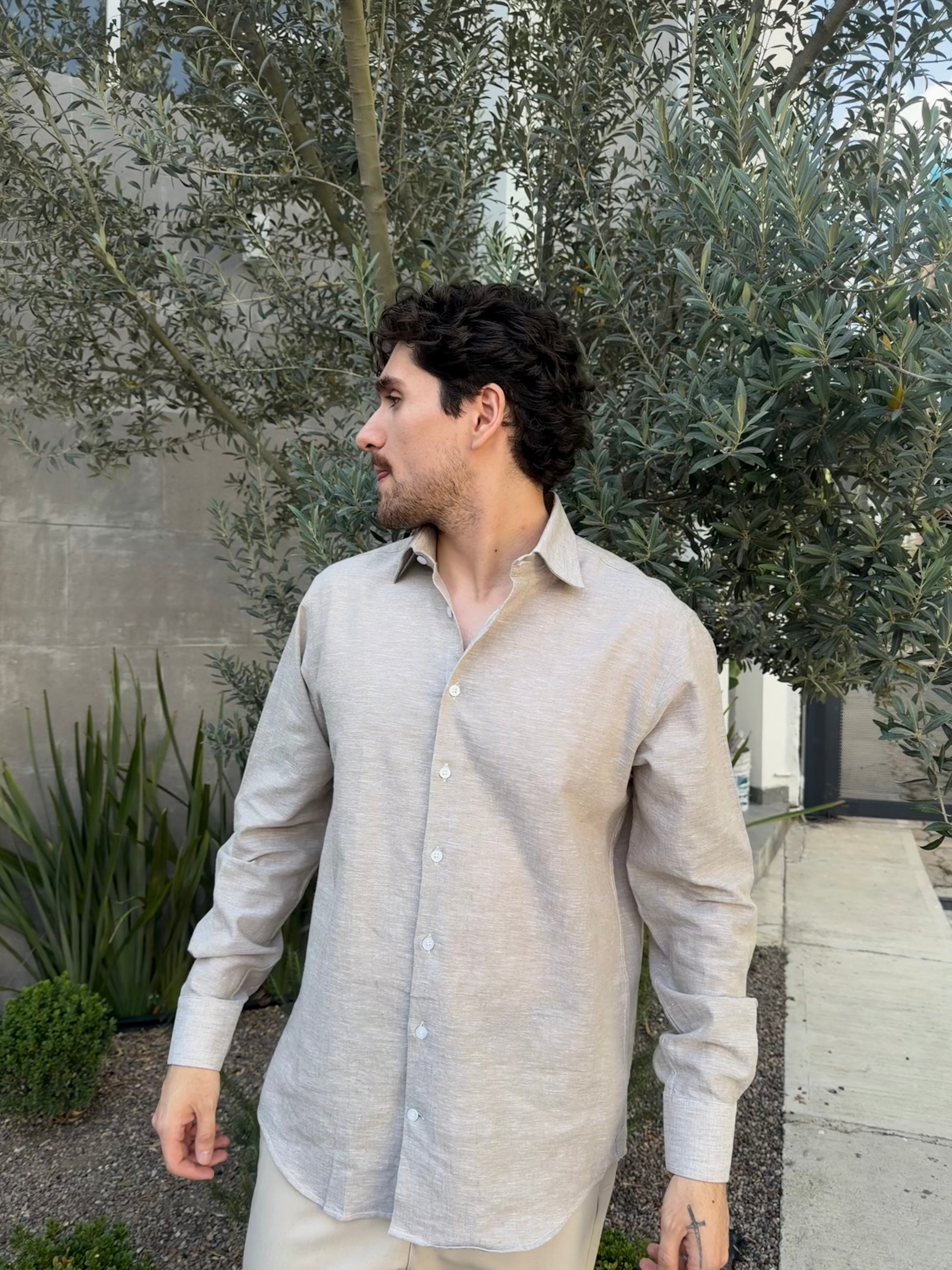 Camisa lino beige