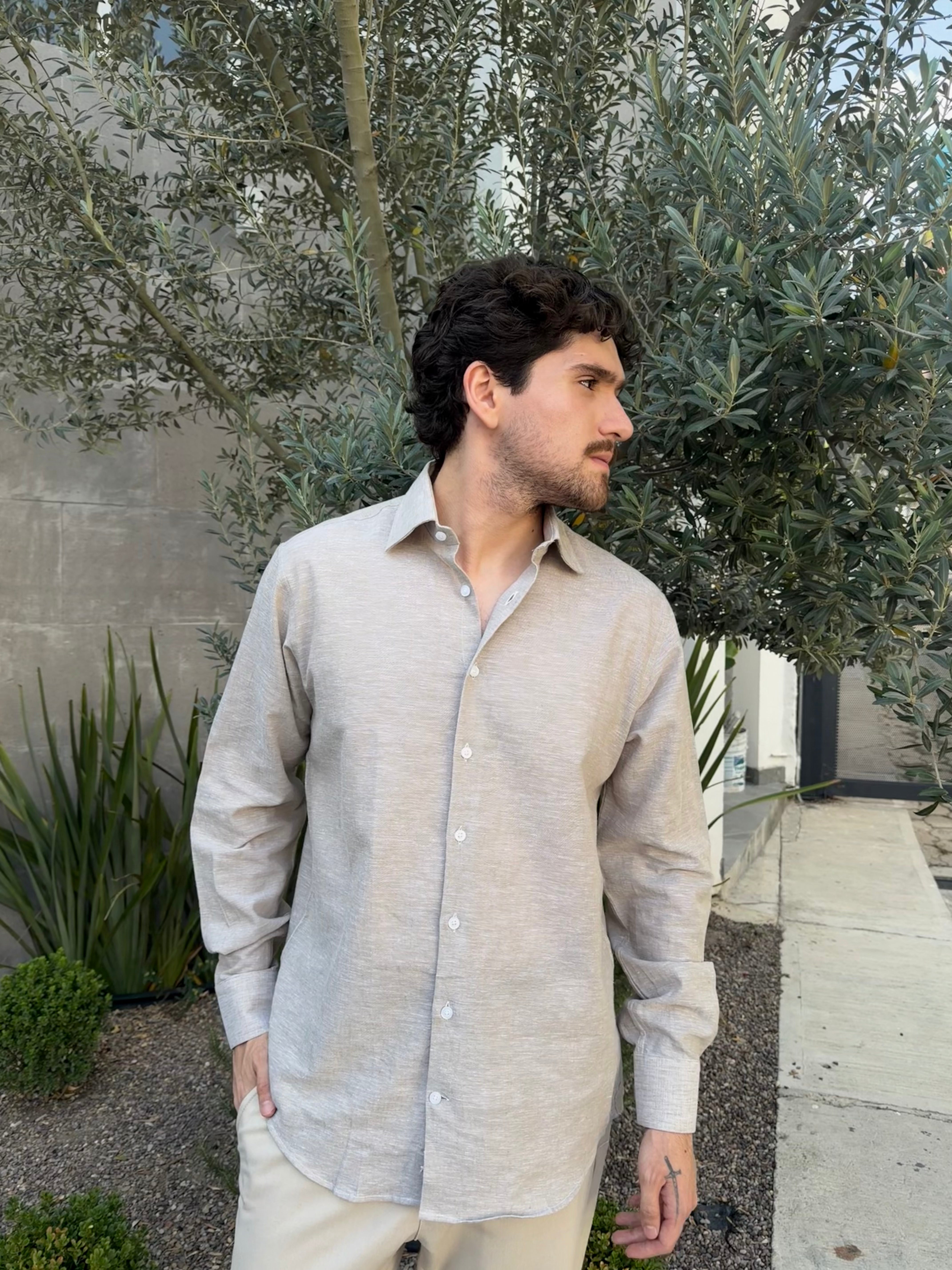 Camisa lino beige