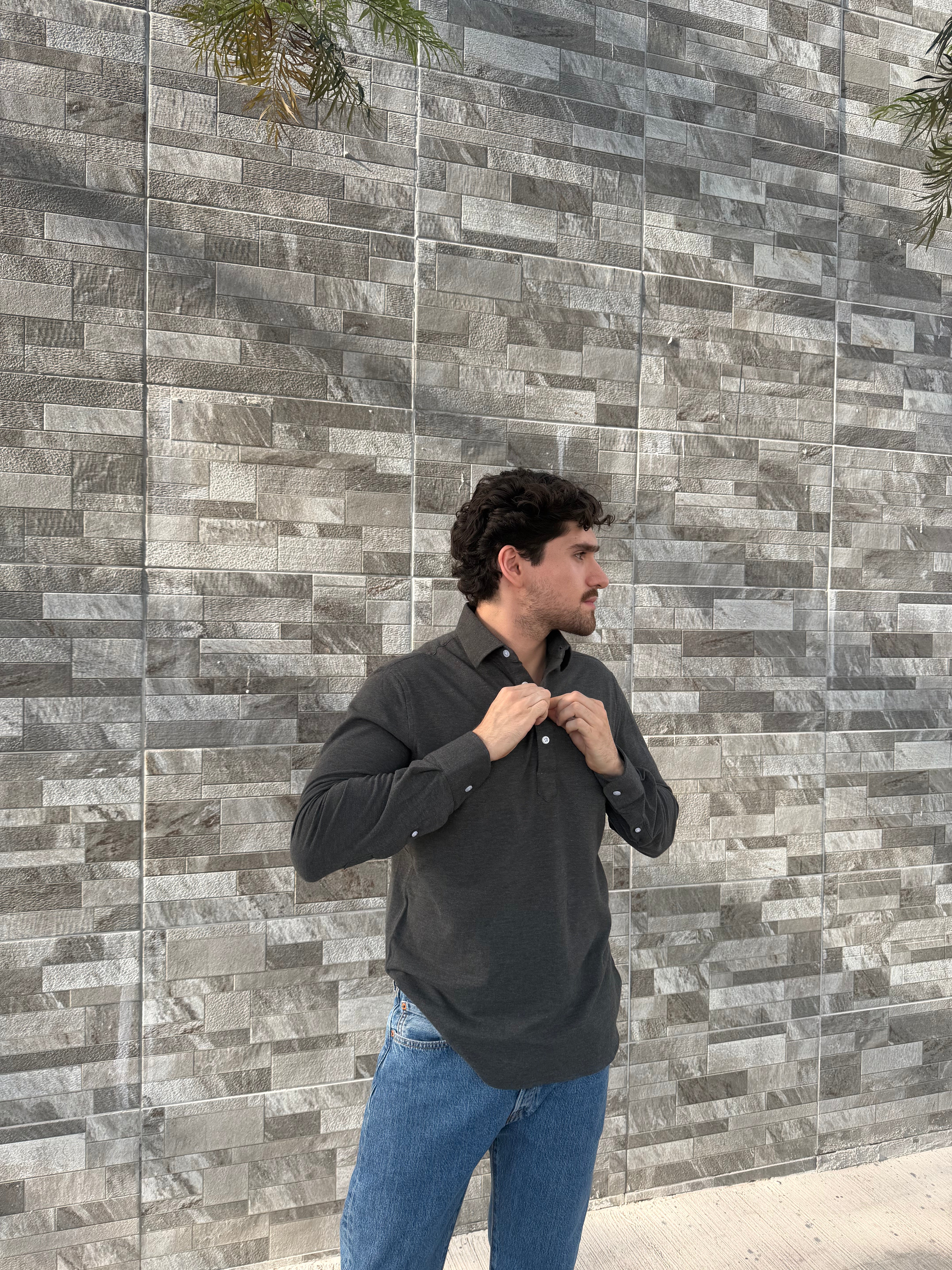 Polo manga larga Gris
