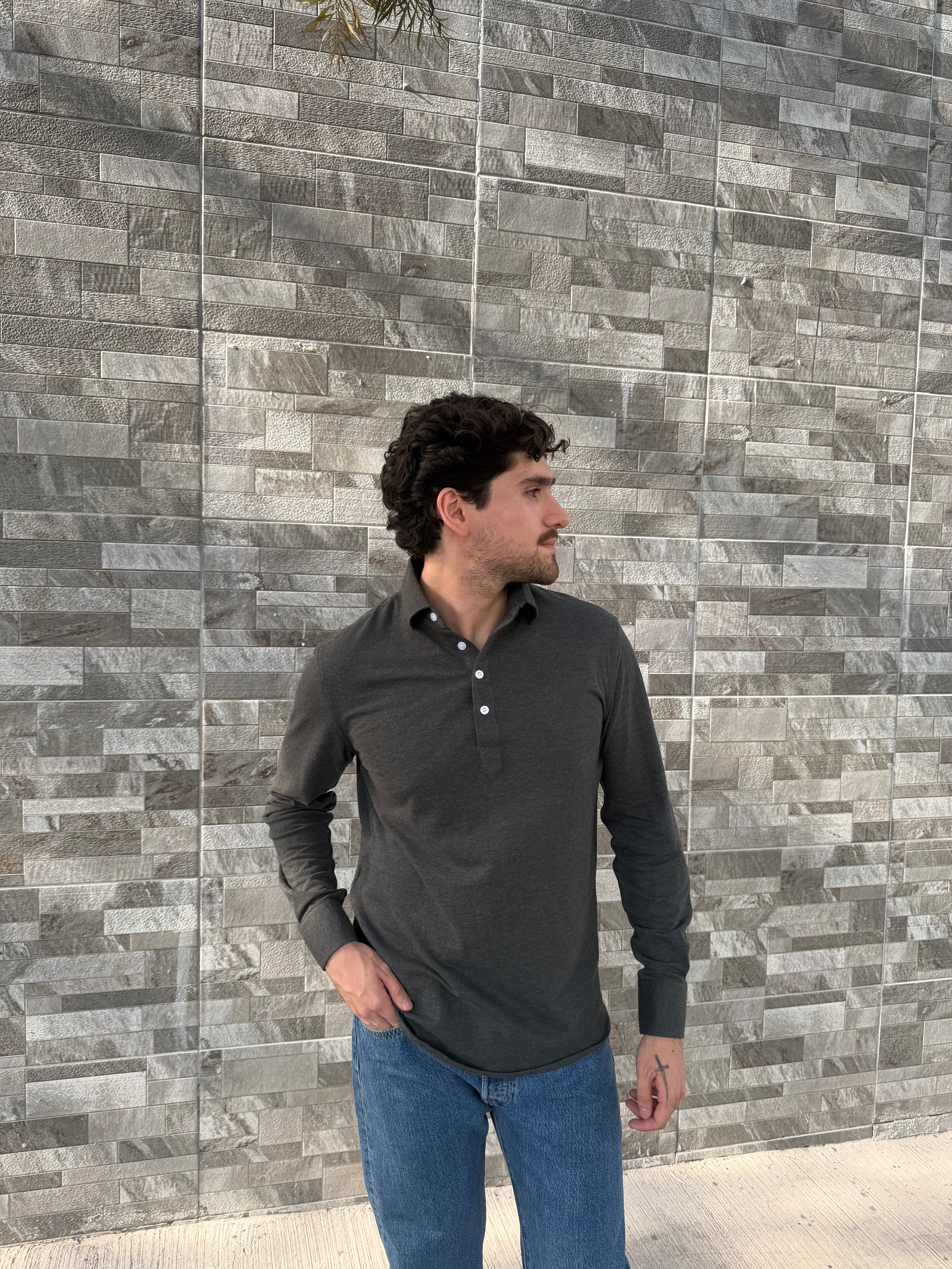 Polo manga larga Gris